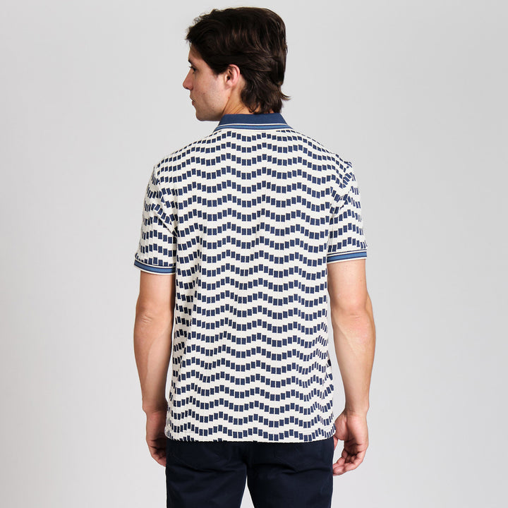 Polo De Algodón Con Jacquard Texturizado En zigzag