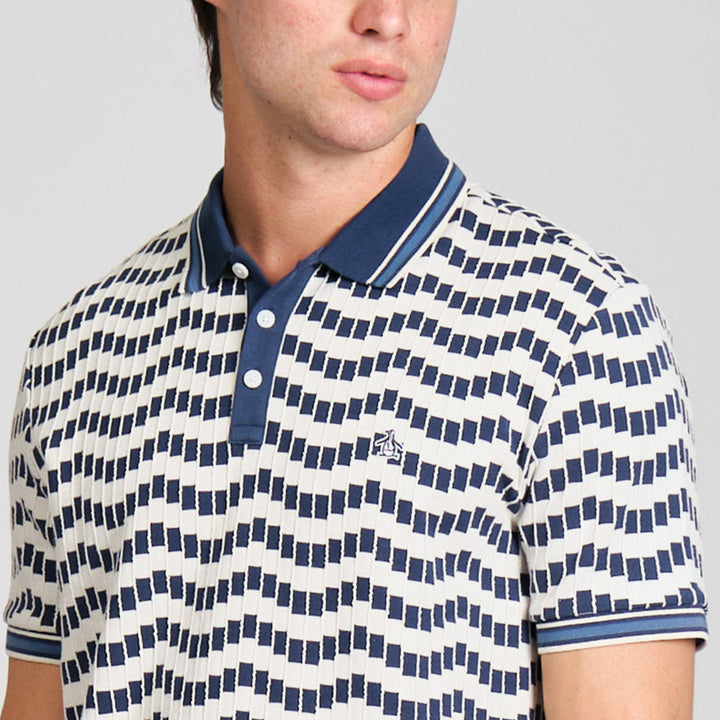 Polo De Algodón Con Jacquard Texturizado En zigzag