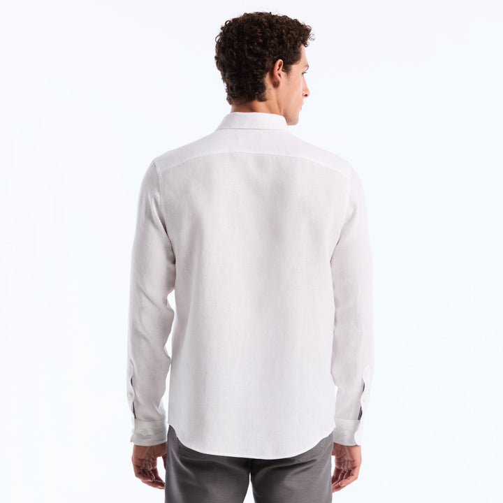 Camisa Manga Larga Lino Delave Con Bolsillo