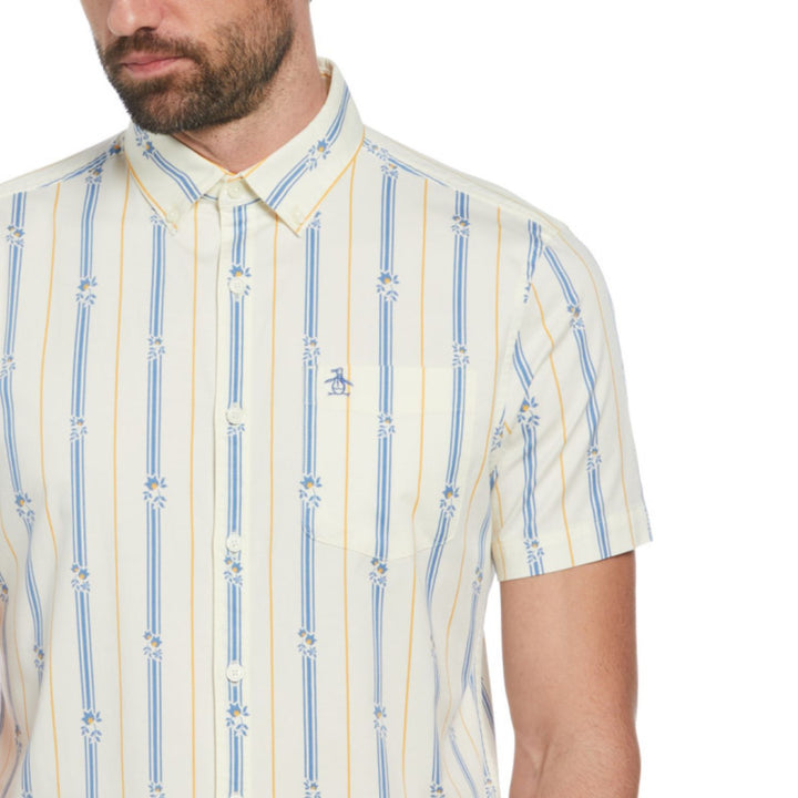 Camisa Manga Corta Eco Stretch Con Lineas Verticales