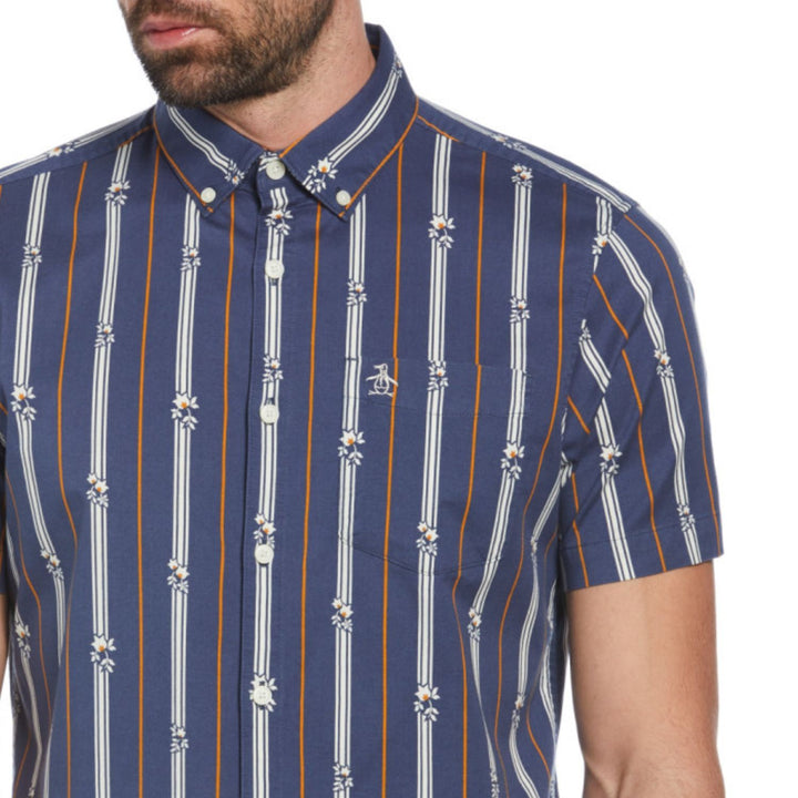 Camisa Manga Corta Eco Stretch Con Lineas Verticales