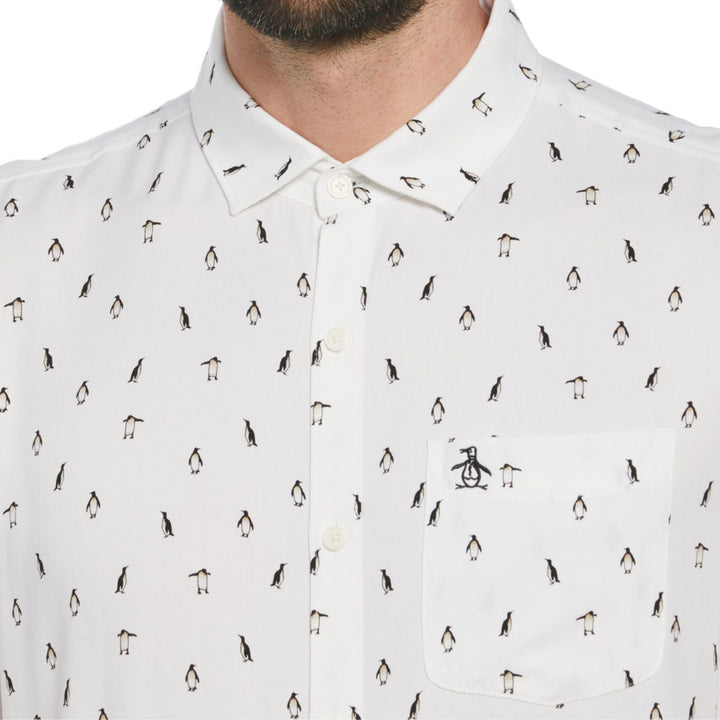 Camisa Manga Corta De Viscosa Con Estampado Mini Pinguinos