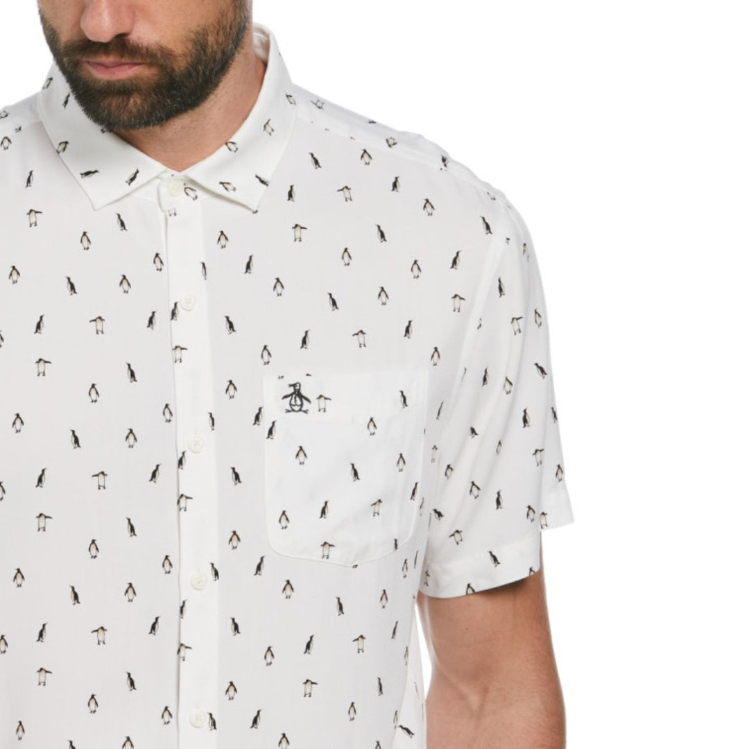 Camisa Manga Corta De Viscosa Con Estampado Mini Pinguinos