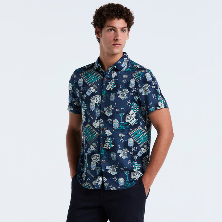 Camisa Manga Corta En Viscosa Full Print Poker