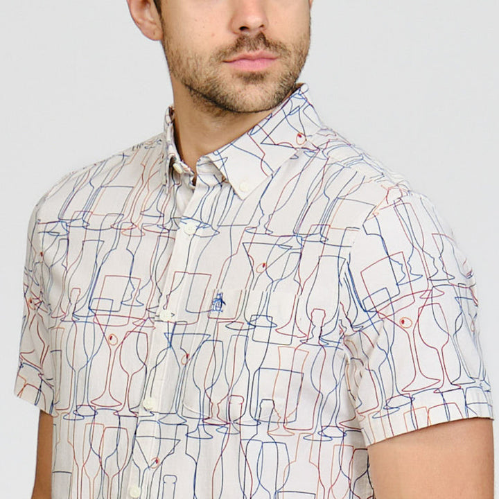 Camisa Manga Corta Cambray Full Print Cocktail
