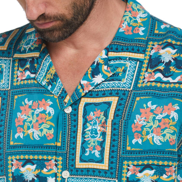 Camisa Manga Corta Con Estampado De Mosaico Floral