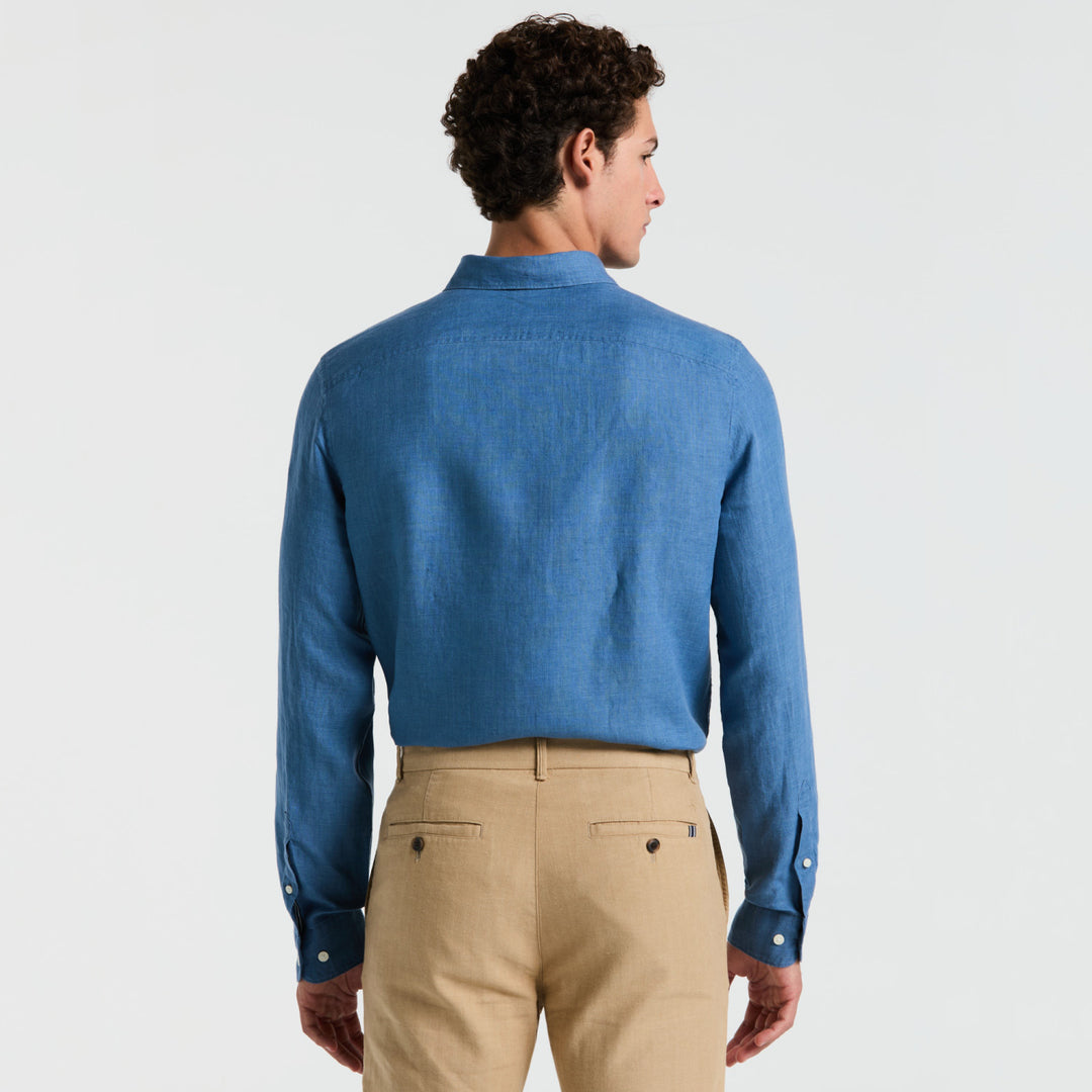 Camisa Manga Larga 100% Lino Con Bolsillo