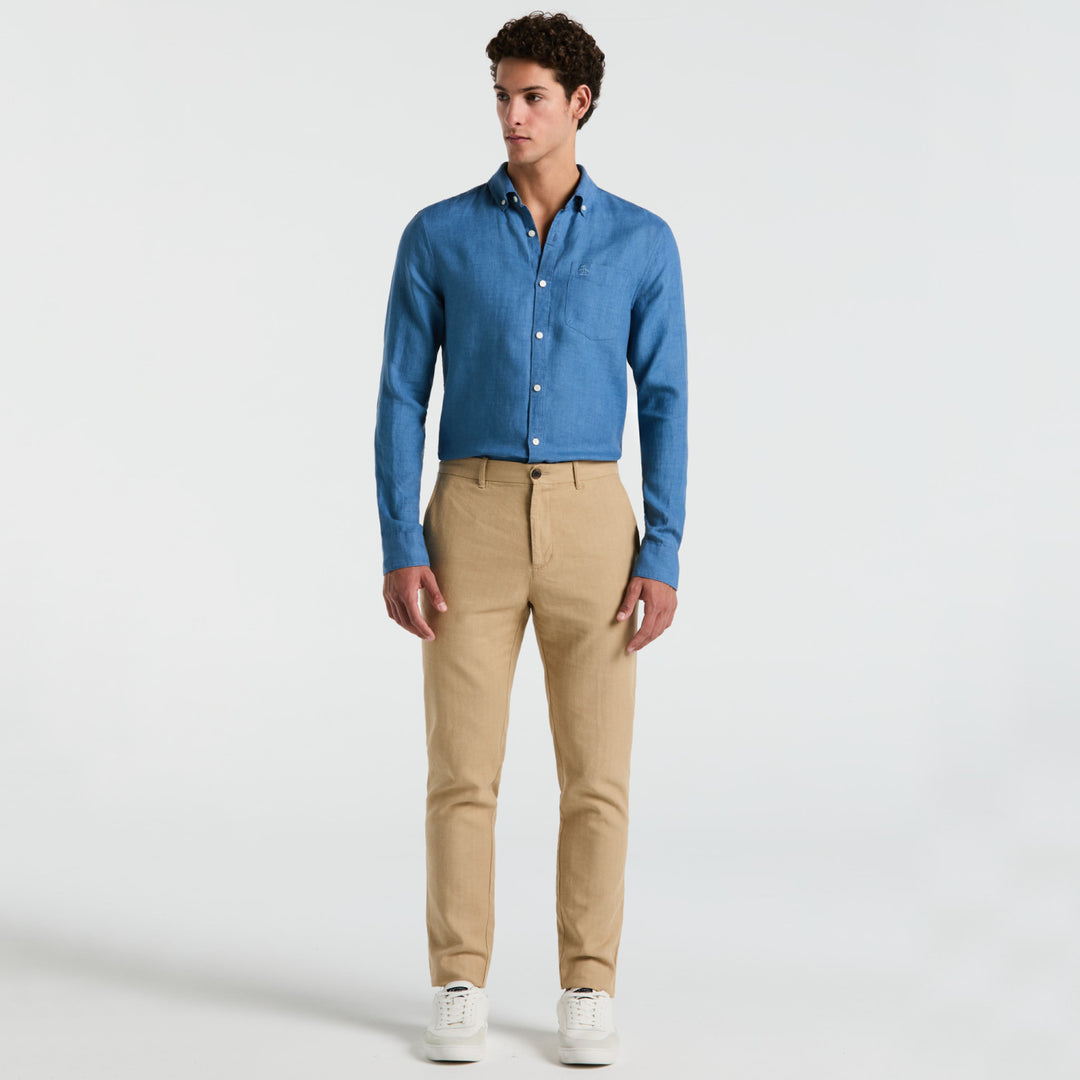 Camisa Manga Larga 100% Lino Con Bolsillo