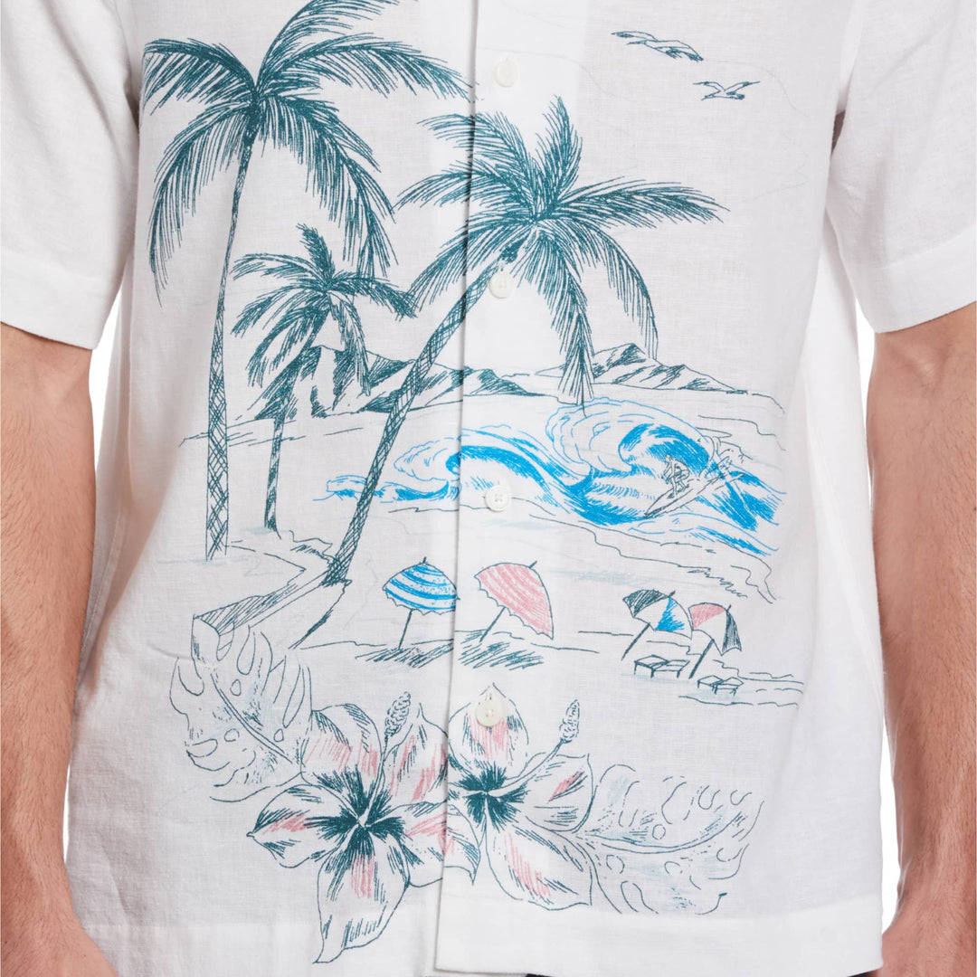 Camisa Manga Corta Con Cuello Camp Y Estampado Playero